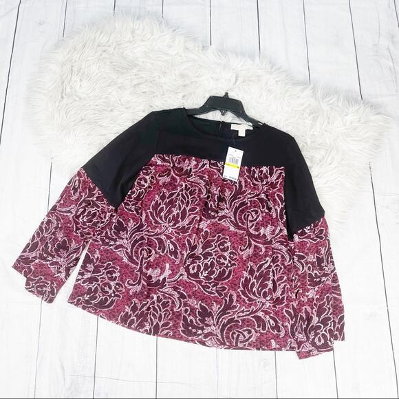 Micheal Kors‎ Women Red Floral Print Blouse Size Medium - Picture 1 of 4
